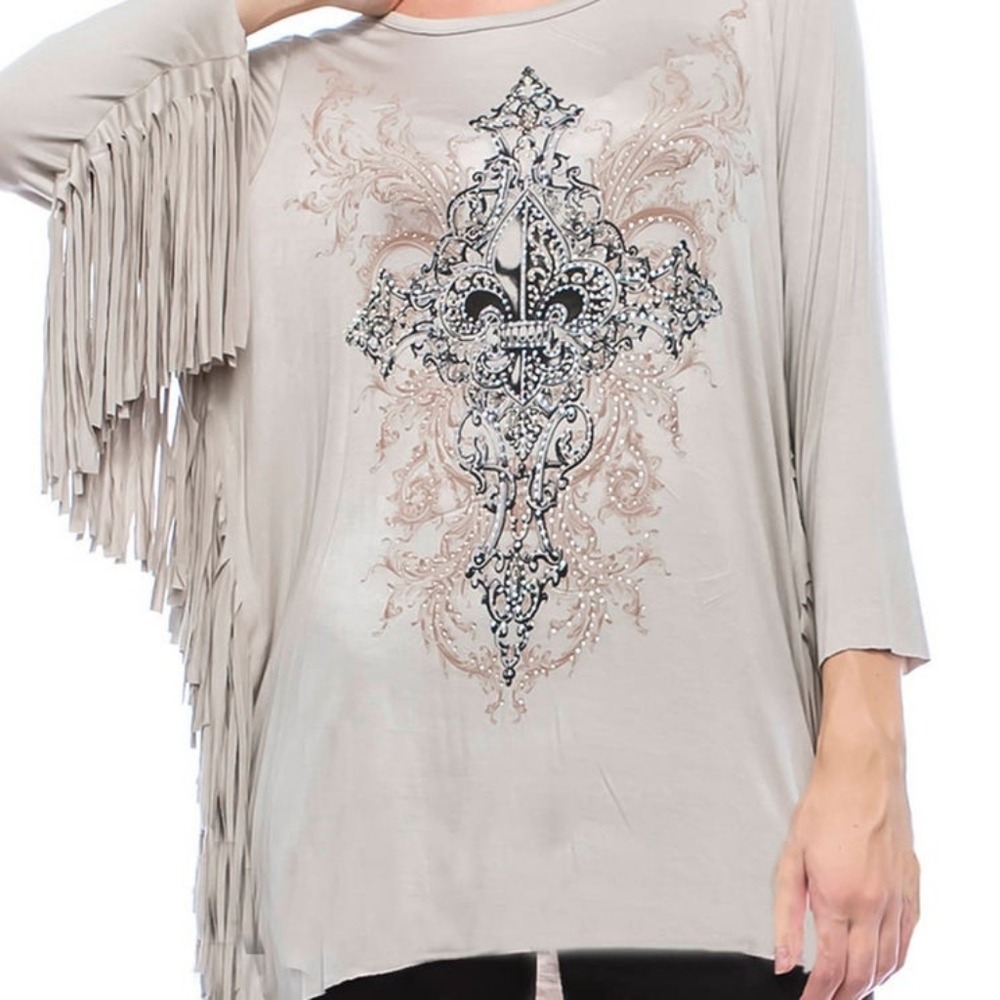 Fringe Light Weight Top with Fleur di lis